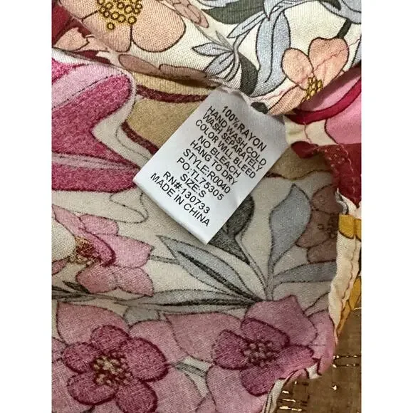 Umgee Pink Floral Dress V-Neck Flutter Sleeve Peasant Cottagecore Small Back Tie - Picture 7 of 9